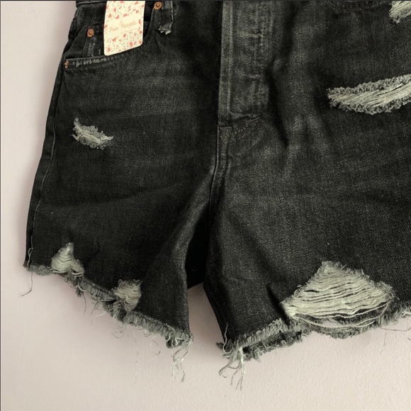 Free People Makai Black High Rise Distressed Short - Picture 5 of 9